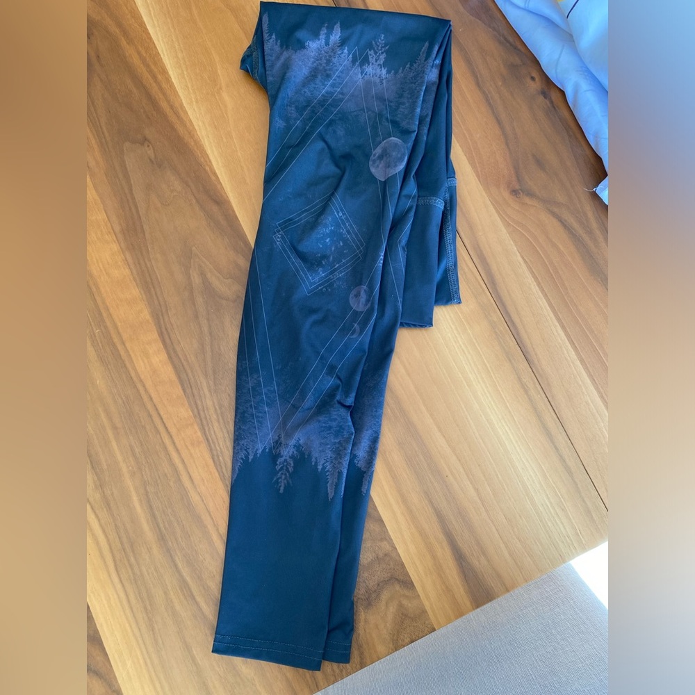 Black Graphic Leggings with Subtle Forest Design - Women
